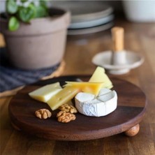 Ayrex Akayev Ahşap 30 cm Ayaklı Sunum Tabağı - Pasta Tabağı - Doğal Sunumluk