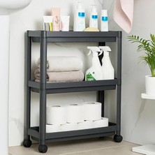 Ayrex Slim 3 Katlı Tekerlekli Banyo Organizeri - Gri Plastik Raf Düzenleyici