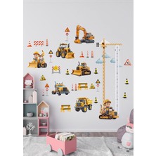 Ayrex Iş Makinası Temalı Boy Ölçerli Duvar Sticker Seti - Mat, Sökülebilir, Çocuk Odası Dekoru