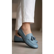 Noxmark Hakiki Deri Püskül Detaylı Kadın Loafer Ayakkabı