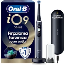 Ayrex Oral-B Io9 Siyah Şarjlı/elektrikli Diş Fırçası, 1 Fırça Başlığı, Hızlı Manyetik Şarj Cihazı, Uzun Ömürlü Pil, Şarj Eden Seyahat Kabı, Yedek Başlık Kabı