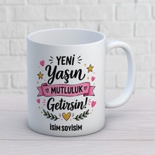 Ajans 313 AJANS313 Kişiye Özel Yeni Yaşın Mutluluk Getirsin Kupa Bardak - Kalpli Yıldızlı Doğum Günü Hediyesi