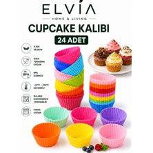 Elvia Home & Living Silikon Mini Kek Kalıbı, Cupcake Kalıbı, Tekrar Kullanılabilir, Yapışmaz-24 Adet