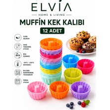 Elvia Home & Living Silikon Mini Kek Kalıbı, Muffin Kalıbı, Tekrar Kullanılabilir, Yapışmaz-12 Adet