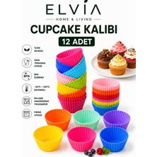 Elvia Home & Living Silikon Mini Kek Kalıbı, Cupcake Kalıbı, Tekrar Kullanılabilir, Yapışmaz-12 Adet