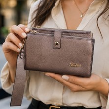 Parisienne Boutique Kadın Telefon Bölmeli Cüzdan Çok Gözlü Kartlıklı Fermuarlı Bilek Askılı Büyük Cüzdan