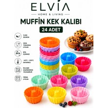 Elvia Home & Living Silikon Mini Kek Kalıbı, Muffın Kalıbı, Tekrar Kullanılabilir, Yapışmaz-24 Adet
