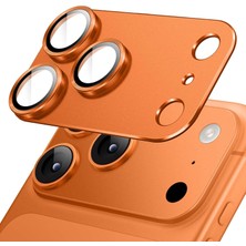 Happy Trend Kamera Lens Koruyucu Için iPhone 17 Pro Max 6.9 Inç Tam Kapsamlı 9h Temperli Cam Mat Metal Plaka, 1 Paket (Turuncu, iPhone 17 Pro Max)