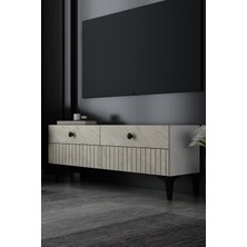 Dekortis Home Dekor 120DHDTS7BT Ilay Lazer Desenli Tv Sehpası Beyaz-Traverten