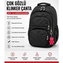 Melisa Tekstil Siyah 4 Gözlü Klinkır Kumaş Sırt Çantası Okul Iş Günlük Kullanım 45X30X20 cm