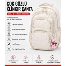 Melisa Tekstil Krem 4 Gözlü Klinkır Kumaş Sırt Çantası Okul Iş Günlük Kullanım 45X30X20 cm