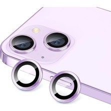 Happy Trend Minesk Iphone 14-14 Plus ile Uyumlu Alüminyum Alaşım Çerçeveli Tempered Glass Kamera Lens Koruyucu Kırılmaz Cam (Lila)