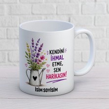 Ajans 313 AJANS313 Kişiye Özel Kendini Ihmal Etme Sen Harikasın Kupa Bardak - Çiçekli Sulama Kovası Tasarımlı Hediye