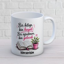 Ajans 313 AJANS313 Kişiye Özel Bir Kitap Bin Hayat Bir Öğretmen Bin Gelecek Kupa Bardak - Kitap & Saksı Çiçeği Tasarımlı Hediye