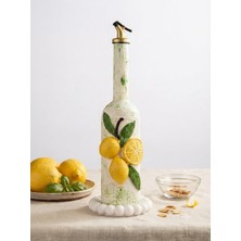 Mes Reves Design 500 ml Akdeniz Mutfağı Dekoratif Limon Kabartmalı El Yapımı Cam Yağdanlık - Gold Başlıklı