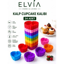 Elvia Home & Living Silikon Mini Kalp Kek Kalıbı, Kalp Cupcake Kalıbı, Tekrar Kullanılabilir, Yapışmaz-24 Adet