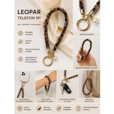 Bijutakı Leopar Desenli Inci Detaylı Telefon Ipi  Gold Halkalı Bilek Askısı