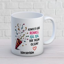 Ajans 313 AJANS313 Kişiye Özel Konfeti Gibi Renkli Işıl Işıl Bir Yaşın Olsun Kupa Bardak - Neşeli Doğum Günü Hediyesi
