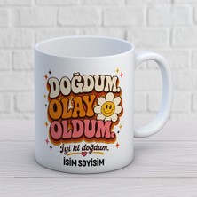 Ajans 313 AJANS313 Retro Tasarımlı Doğdum Olay Oldum Kupa Bardak - Kişiye Özel Papatyalı Eğlenceli Hediye