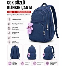 Melisa Tekstil Lacivert 4 Gözlü Klinkır Kumaş Sırt Çantası Okul Iş Günlük Kullanım 45X30X20 cm
