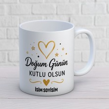 Ajans 313 AJANS313 Isme Özel Doğum Günün Kutlu Olsun Kupa Bardak - Gold Kalp Motifli Hediyelik Kahve Kupası