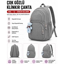 Melisa Tekstil Gri 4 Gözlü Klinkır Kumaş Sırt Çantası Okul Iş Günlük Kullanım 45X30X20 cm