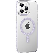 Egecen Mey Ithalat®   iPhone 15 Pro Move Taşlı Magsafe Kapak - Lila