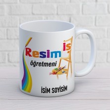 Ajans 313 AJANS313 Isme Özel Resim-Iş Öğretmeni Kupa Bardak - Renkli Sanat Tasarımlı Öğretmenler Günü Kupası