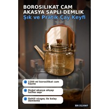 Semel Borosilikat Cam Demlik 1200 ml Akasya Saplı Süzgeçli Bulaşık Makinesinde Yıkanabilir BX-313587