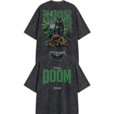 Fuddy Moda Unisex Doctor Doom Sırt Baskılı Yıkamalı Tişört, Oversize Film Temalı Retro Tshirt