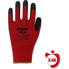 Sungur's Store Beybi Pl9 Kırmızı-Siyah Poly. Örme Lateks Iş Eldiveni 10 Beden 48