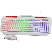 Sungur's Store Gamebooster Knight KM-11W Rainbow Aydınlatmalı Kablolu Oyuncu Klavye & Rgb Mouse Set -