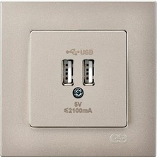 Sungur's Store Metalik Bej 2 USB Çıkışlı 5V Şarj Prizi ile Modern Çözüm