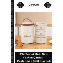 Carlburn Özel Üretim Sızdırmaz Ofis Okul 3'lü Yemek Kabı Seti Yalıtım Çantalı Paslanmaz Çelik Hazneli