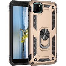 Uryport Huawei Y5P Kılıf Sofya Yüzüklü Silikon Kapak - Gold