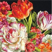 Happy Trend Wilton Çiçek Buketi Siyah Iğne Ucu Nakış Seti, 14" x 14", Çok Renkli