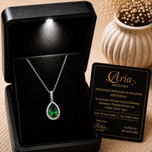 Eva's Jewellery Diamonds Zümrüt Kolye 925 Ayar Gümüş Damla Kesim, 18 Ayar Gerçek Altın Kaplama, Mücevher Sertifikalı ve Işıklı Hediye Kutulu
