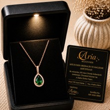 Eva's Jewellery Diamonds Zümrüt Kolye 925 Ayar Gümüş Damla Kesim, 18 Ayar Gerçek Altın Kaplama, Mücevher Sertifikalı ve Işıklı Hediye Kutulu
