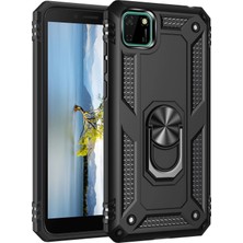 Uryport Huawei Y5P Kılıf Sofya Yüzüklü Silikon Kapak - Siyah
