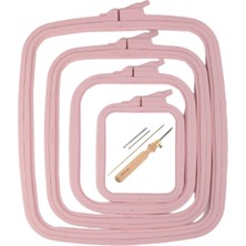 Happy Trend Nurge 5 Parça Set Plastik Kare Nakış Çember ve Zımba Iğnesi, Çapraz Dikiş Çemberleri, Zımba Iğne Halkası, Kendin Yap El Işi Dikiş, Abs Plastik Nakış Çemberleri (Pembe)