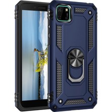 Uryport Huawei Y5P Kılıf Sofya Yüzüklü Silikon Kapak - Lacivert