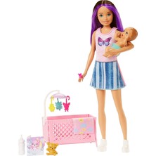 Happy Trend Barbie ve Aksesuarları, Skipper Bebek, Uykulu Bebek Figürü ve Beşikli Oyun Seti, Mobilya ve Temalı Aksesuarlar, Bebek Bakıcısı, HJY33