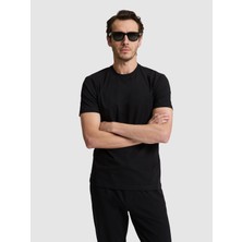 Cacharel Siyah Slim Fit Pamuk Karışımlı Bisiklet Yaka Basic T-shirt 50328373 VR046