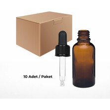 Labbakkal Cam Damlalıklı Ecza Şişe 50 ml Kahve - Siyah Kilitli 18 mm Kapak 10 Adet
