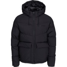 Jack & Jones Siyah Logo Baskili Kapüsonlu Puffer Mont 77724K12238849