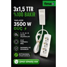 Fimaxi 3x1,5 Ttr Ince Slim Fişli Üçlü Topraklı Uzatma Kablosu Beyaz , Dar Alanlara Uygun Grup Priz | 1 Metre - 2 Metre - 3 Metre - 4 Metre