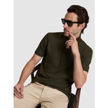 Cacharel Haki Slim Fit Pamuk Karışımlı Düğmeli Polo Yaka Basic T-shirt 50328375 VR027