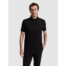 Cacharel Siyah Slim Fit Pamuk Karışımlı Düğmeli Polo Yaka Basic T-shirt 50328375 VR046