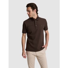 Cacharel Kahverengi Slim Fit Pamuk Karışımlı Düğmeli Polo Yaka Basic T-shirt 50328375 VR029