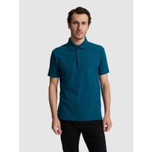 Cacharel Petrol Mavi Slim Fit Pamuk Karışımlı Düğmeli Polo Yaka Basic T-shirt 50328375 VR016